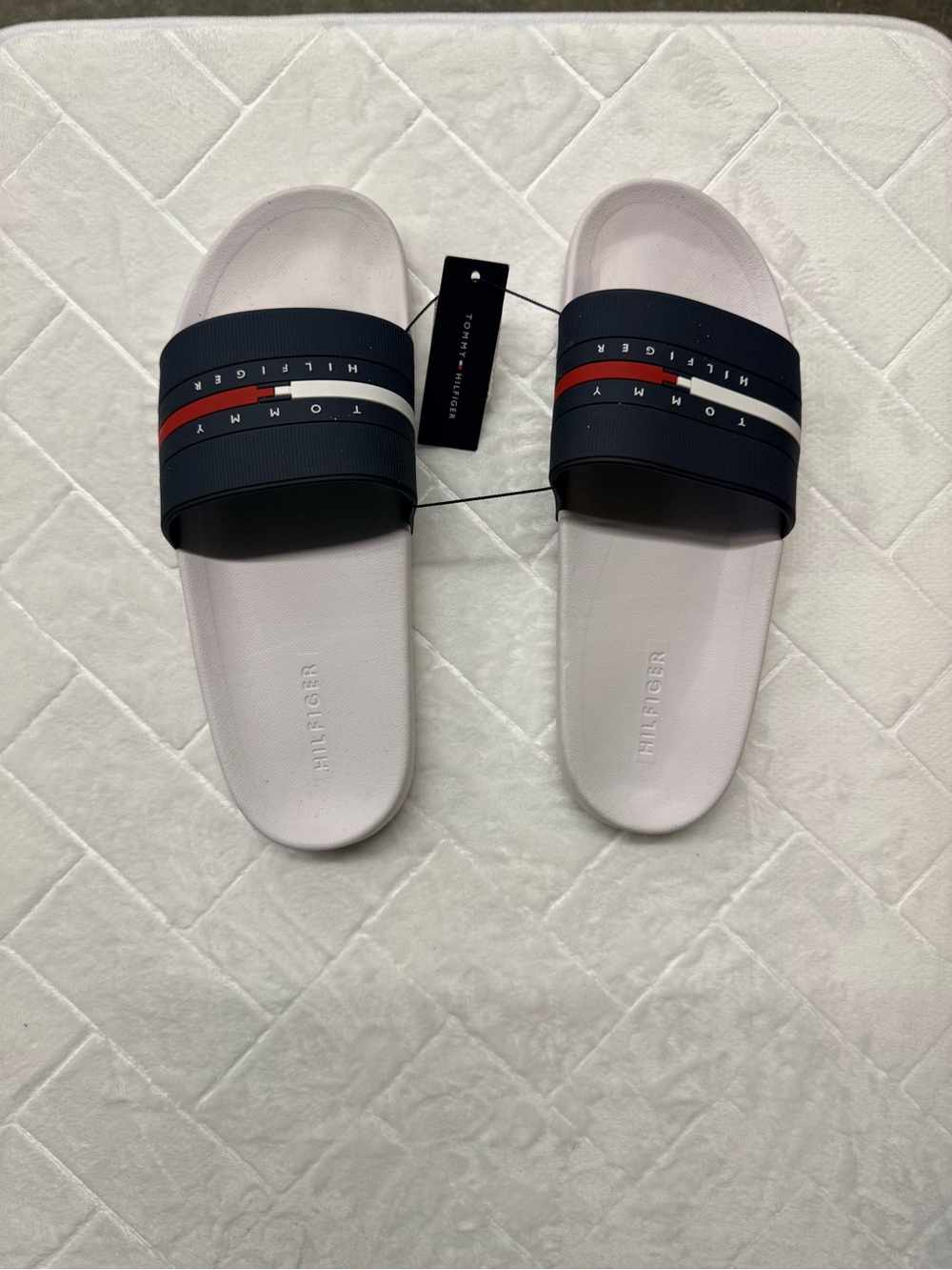 Tommy Hilfiger Men’s White & Navy Slide Sandals